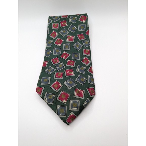 Enrico Guccini Men's Necktie Green Blue Red Geometric Print 100% Silk Tie Italy - Picture 1 of 5